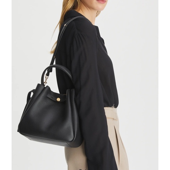 Tory Burch Romy  Black Pebble Leather Bucket Bag - Picture 4 of 12